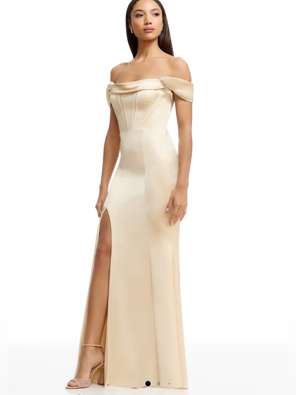 NEW Dress the Population Melania One-Shoulder Satin Gown, Champagne, XXL